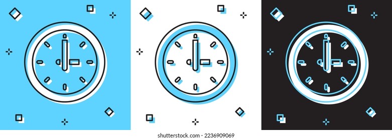 Set Clock icon isolated on blue and white, black background. Time symbol.  Vector