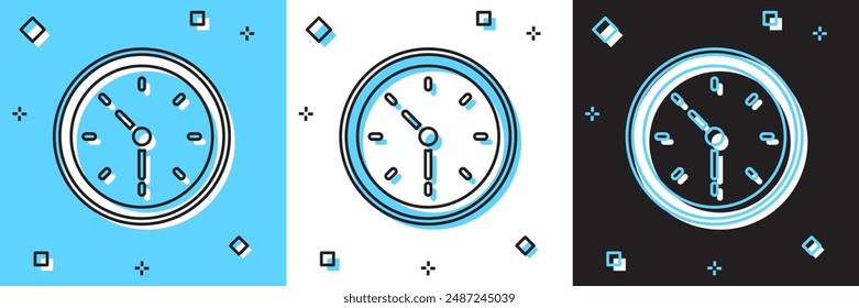 Set Clock icon isolated on blue and white, black background. Time symbol.  Vector