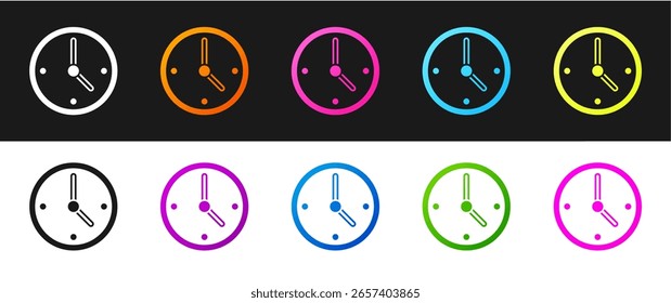Set Clock icon isolated on black and white background. Time symbol.  Vector