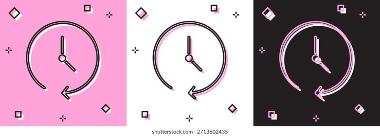 Definir ícone do relógio isolado no plano de fundo rosa e branco e preto. Símbolo de tempo.  Vetor