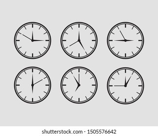 Set clock icon vector. Time line graphic design elements of clocks.