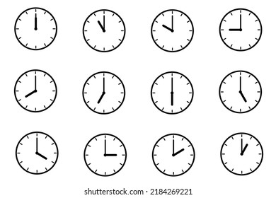 Set of clock icons with different time in opposite side of time vector