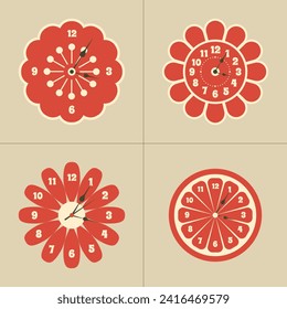 Set of clock icons in flat design. Vector wall clock icons