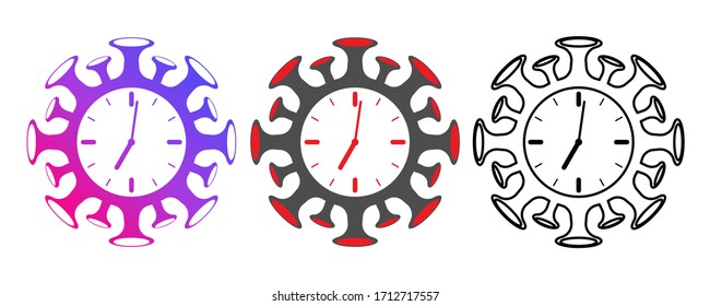 Set of clock icons in the form of a coronavirus. Mechanical watches.
