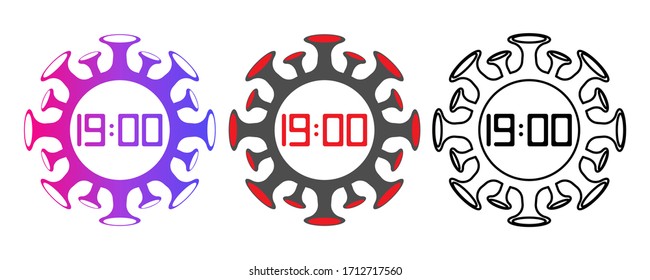 Conjunto de iconos de reloj en forma de coronavirus.Reloj electrónico.
