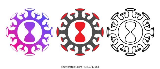 Conjunto de iconos de reloj en forma de coronavirus.Hormigón.
