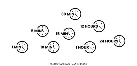 A set of clock icons indicating various time durations from 1 minute to 24 hours