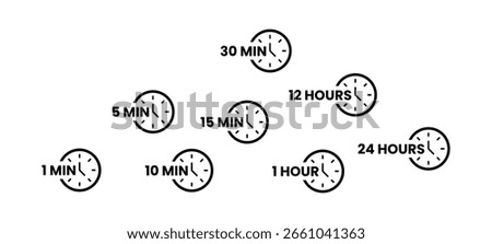 A set of clock icons indicating various time durations from 1 minute to 24 hours