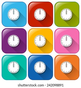 Juego de iconos de reloj en un fondo de color diferente