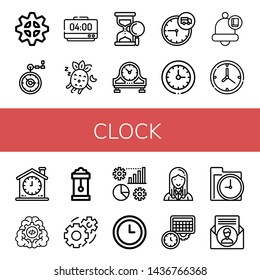 Set of clock icons such as Gear, Pocket watch, Alarm clock, Sleeping, Sand clock, Table Time, Circular Bell, Wall Management, Manager, Schedule ,