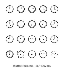 A set of clock icons that can be used for time, education, and other scenes