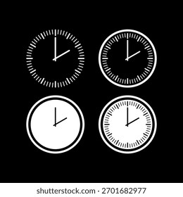 Uhrensymbole. Uhrzeitsymbol einzeln auf schwarzem Hintergrund