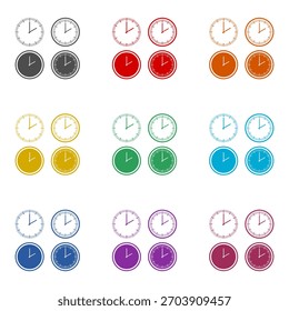 Conjunto de iconos de reloj. Icono del tiempo del reloj aislado en el fondo blanco. Establecer iconos de colores