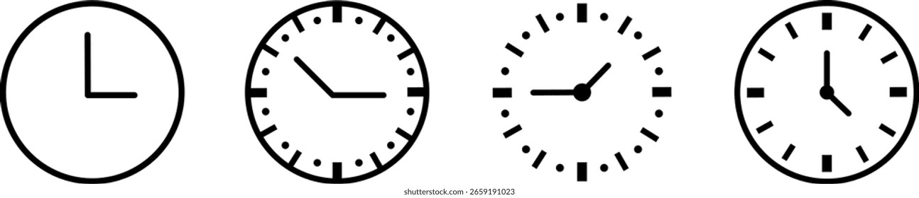 Set of Clock Icons Vector | Timepieces Flat Design for Stock Assets

