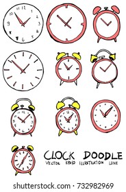 Set Of Clock Illustration Hand Drawn Sketch Line Vector