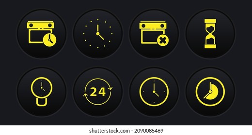 Set Clock, Old hourglass, 24 hours, Calendar date delete,  and and clock icon. Vector