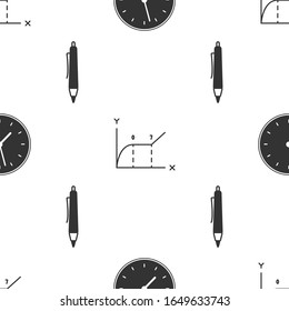 Set Clock, Pie chart infographic and Pen on seamless pattern. Vector
