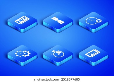 Definir Relógio PM, 24 horas, Cronômetro, Gerenciamento de Tempo, Ampulheta antiga e ícone de exclusão. Vetor