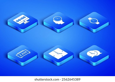 Set Clock speech bubble, on monitor, Digital alarm clock, Time Management and Wrist watch icon. Vector