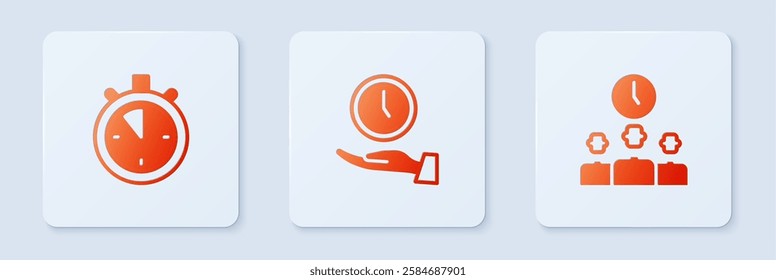 Set Clock, Stopwatch and Time Management. White square button. Vector