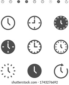 Icono de línea mínima de ajuste de tiempo de reloj Ilustrador vector.
128x128px, 640x640px.