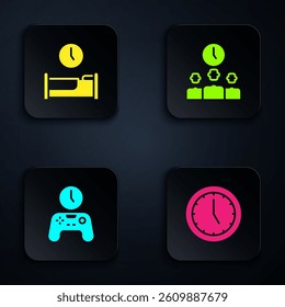 Set Clock, Time to sleep, Gamepad of time and Management. Black square button. Vector