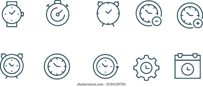 conjunto de ícones de relógio e linha de vetor de tempo
