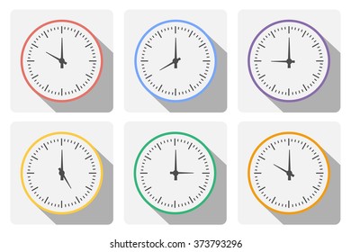 Set clock with the timer in different colors in the style of icons infographics