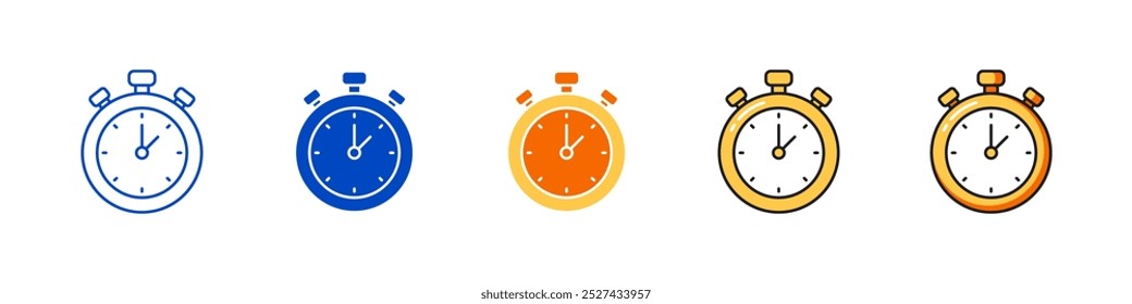 Set of clock vector icons with outline, flat and color styles for time, date, alarm, education and productivity symbols.
