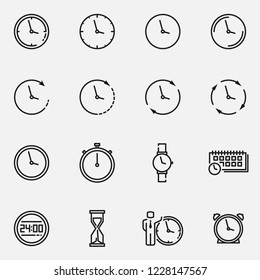 Set of clocks flat black and white vector icon.