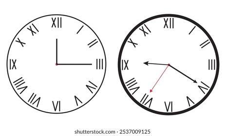 Conjunto de relojes aislados sobre fondo blanco, Ilustración vectorial