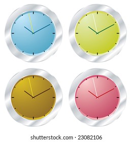 conjunto de relojes con bisel plateado y caras de distintos colores
