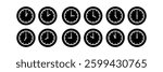A set of clocks that show different times. Set of clocks for every hour isolated on white background. clock show time hour 12 hours.