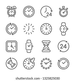 Set of clocks or time outline icons. Vector illustration.