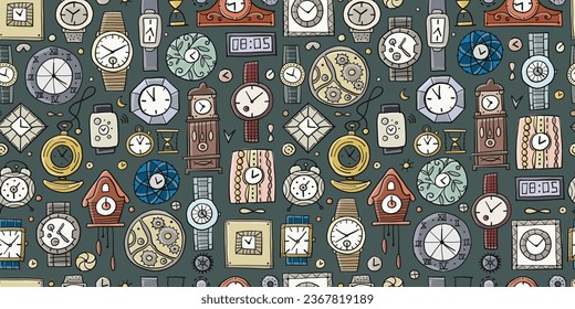 Set of clocks and watches in different style. Retro and modern collection for your design