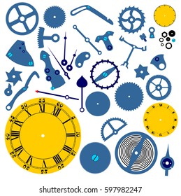 set of clockwork mechanism on white background