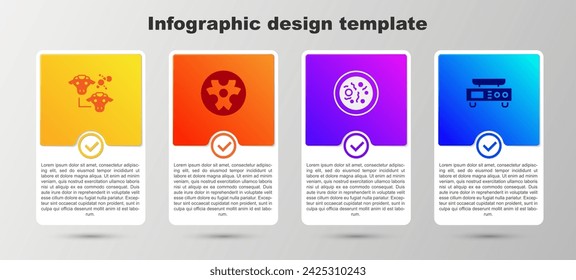 Set Clonación, símbolo de peligro biológico, placa de Petri con bacterias y básculas electrónicas. Plantilla de infografía de negocios. Vector