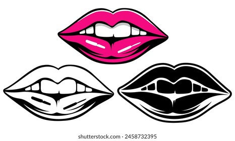 set close up big lips icon beauty lips skincare vector design illustration