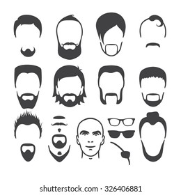 Set of close up different hair, beard and mustache style men portraits isolated vector illustrations