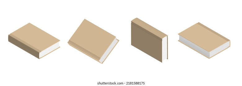 Set of closed beige books in different positions for bookstore