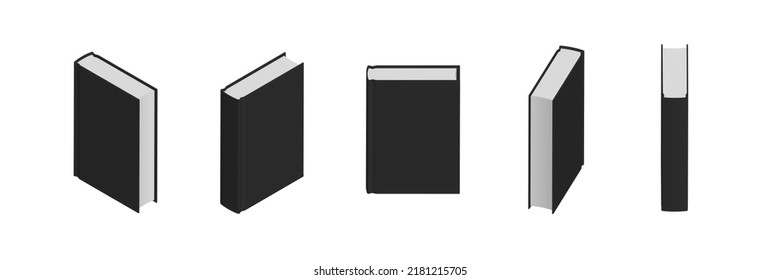 Set of closed black books in different positions for bookstore