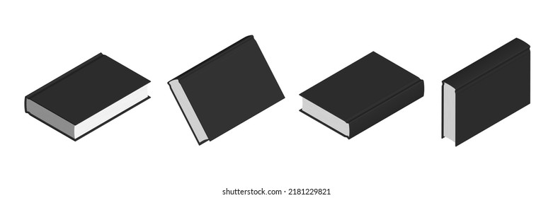 Set of closed black books in different positions for bookstore
