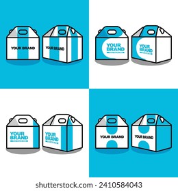 a set of closed blue carton box container, cardboard box mockup set, isolated