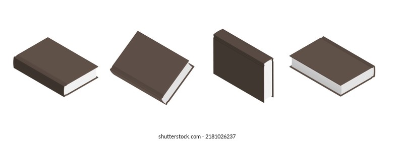 Set of closed brown books in different positions for bookstore