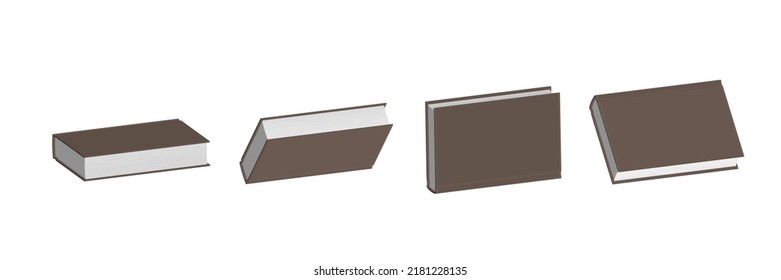 Set of closed brown books in different positions for bookstore