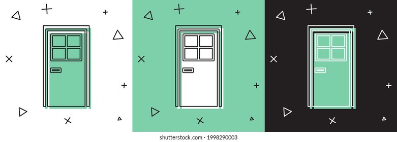 Set Closed door icon isolated on white and green, black background.  Vector Illustration