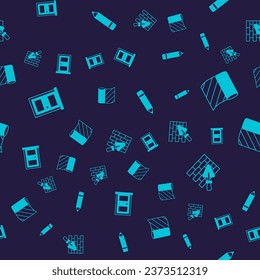 Set Closed door, Wallpaper, Pencil with eraser and Brick wall trowel on seamless pattern. Vector