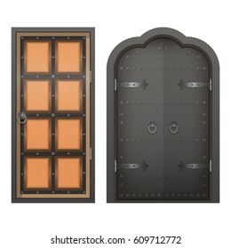 A set of closed doors in flat style. Vector illustration isolated on white background.