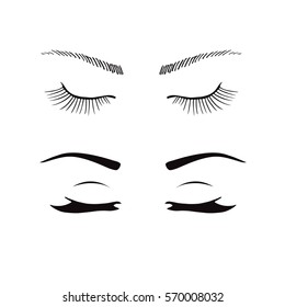set of Closed eyes with long eyelashes