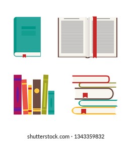 Set Of Closed And Open Book Icons, Vector